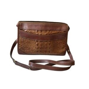 Vintage Brahmin Brown Leather Pecan Croc Purse Shoulder Handbag Crossbody